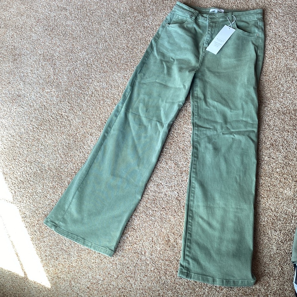 Risen wide leg olive green jeans size 15 (32 inch waist)